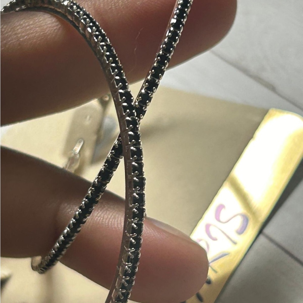 Elegant Silver and Black Hoop Earrings